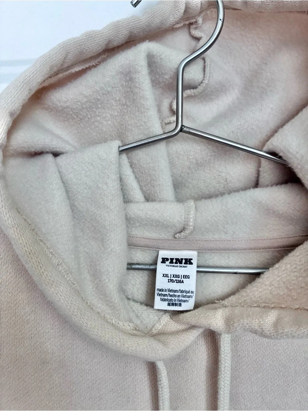 Victoria’s Secret PINK Beige White Cropped Hoodie Jogger Sweat Set M XXL